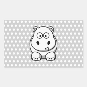 Sticker Rectangulaire Hippopotame Blanc Mignon