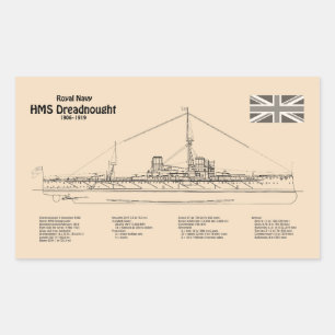Sticker Rectangulaire HMS Dreadnoud - Plan directeur des navires SD