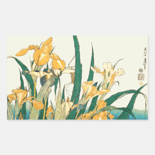 Sticker Rectangulaire Hokusai grasshopper et iris Japon