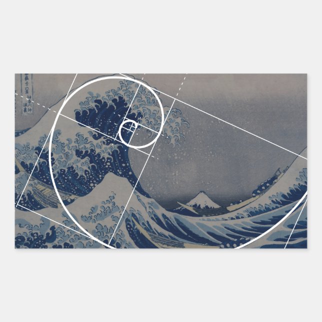 Sticker Rectangulaire Hokusai rencontre Fibonacci, Golden Ratio (Devant)