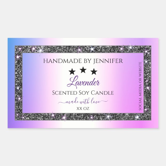 Sticker Rectangulaire Holographique couleur Parties scintillant d'argent (Devant)