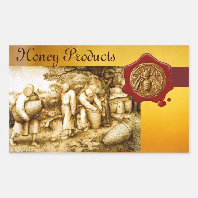 STICKER RECTANGULAIRE HONEY BEE, BEEKEEPER RED WAX SEAL (Devant)
