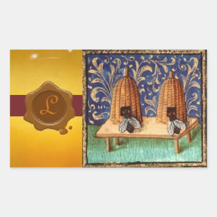 STICKER RECTANGULAIRE HONEY BEE, MONOGRAMME DE SCEAU DE CIRE BROWN