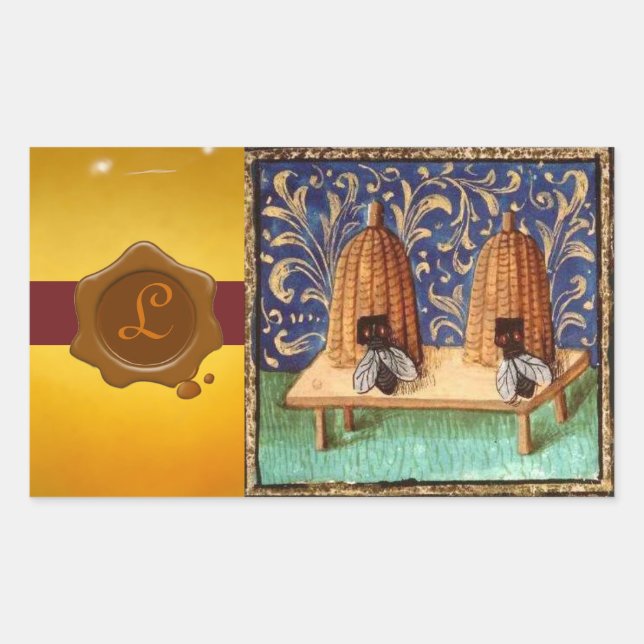 STICKER RECTANGULAIRE HONEY BEE, MONOGRAMME DE SCEAU DE CIRE BROWN (Devant)