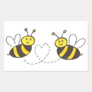 Sticker Rectangulaire Honey Bees with Heart