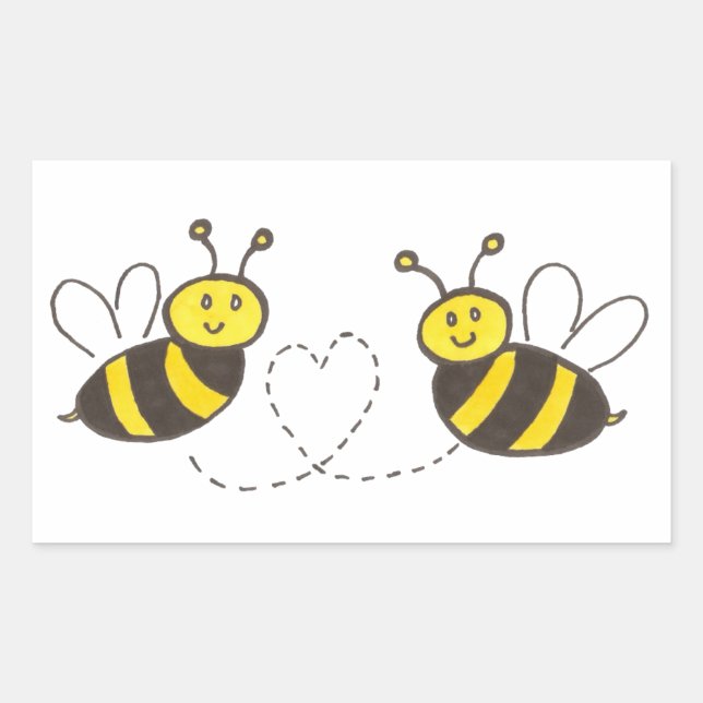 Sticker Rectangulaire Honey Bees with Heart (Devant)