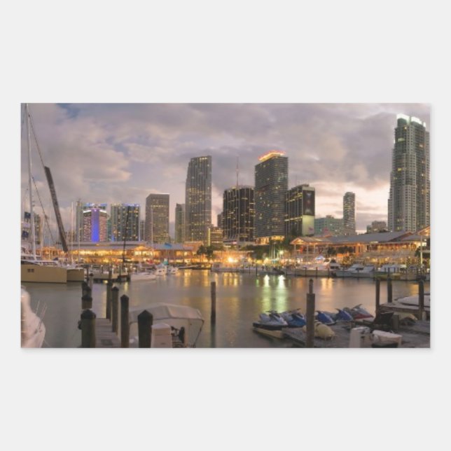 Sticker Rectangulaire Horizon financier de Miami au crépuscule (Devant)