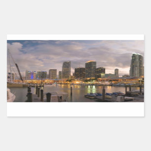 Sticker Rectangulaire Horizon financier de Miami au crépuscule
