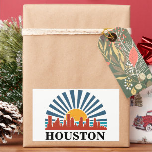 Sticker Rectangulaire Houston Texas Vintage Sunset Retro Travel