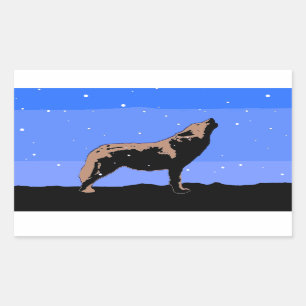 Sticker Rectangulaire Howling Wolf en hiver - Art faunique original