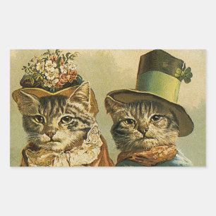 Sticker Rectangulaire Humour Vintage, Chat marié de la mariée victorienn