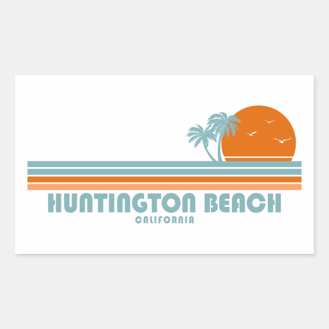 Sticker Rectangulaire Huntington Beach California Sun Palm Trees (Devant)