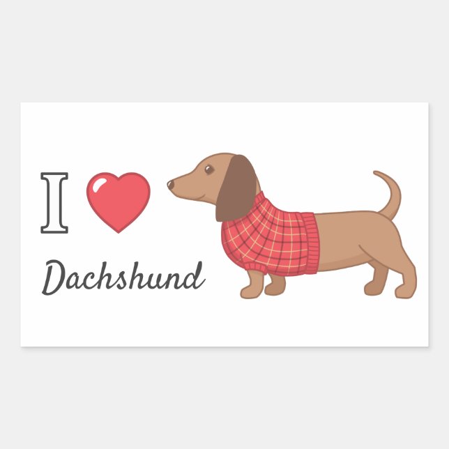 Sticker Rectangulaire I Love Heart Dachshund Wiener Dog Red Sweater (Devant)