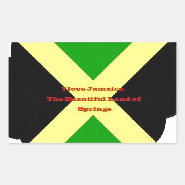 Sticker Rectangulaire I Love Jamaica Text on Flag Art Print (Devant)