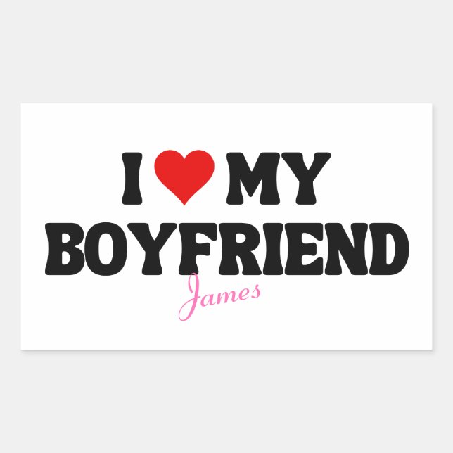 Sticker Rectangulaire I Love My Boyfriend Coeur Romantique Nom personnal (Devant)
