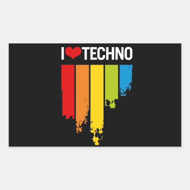Sticker Rectangulaire I Love Techno Music (Devant)