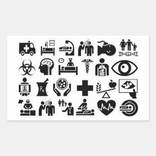 Sticker Rectangulaire Icônes Médicales design noir et blanc