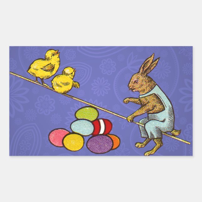 Sticker Rectangulaire Illustration de Pâques : lapin qui couve des œufs (Devant)