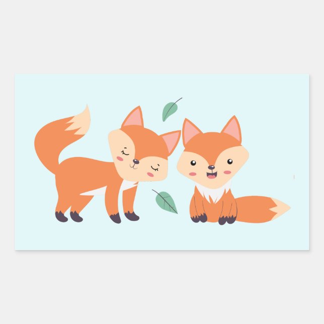 Sticker Rectangulaire Illustration graphique des renards orange mignons (Devant)