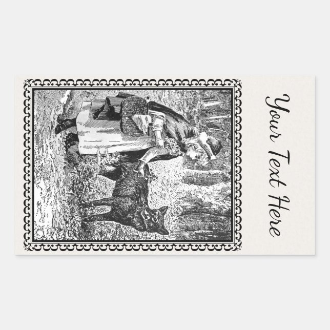 Sticker Rectangulaire Illustration noir blanc équitation Hood Wolf Cadre (Devant)