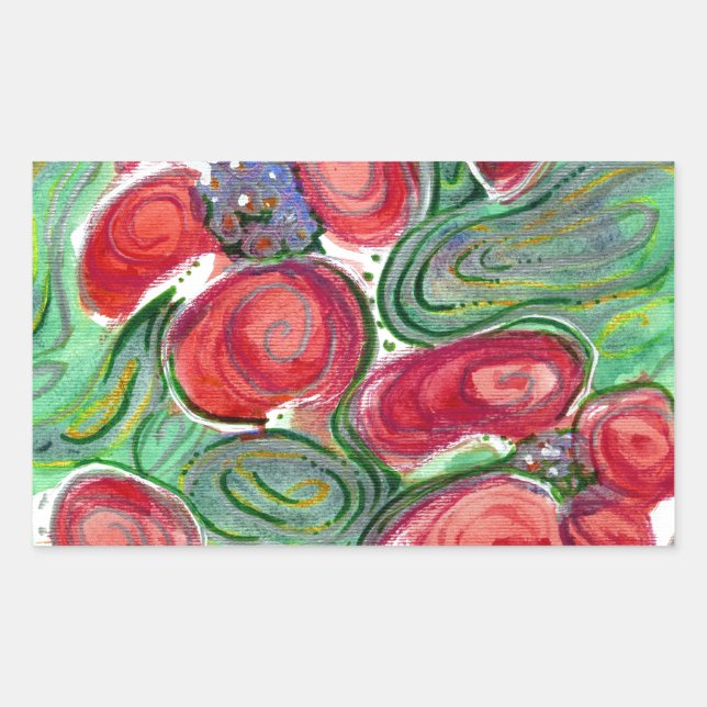 Sticker Rectangulaire Imaginaire Fleurs rouges (Devant)