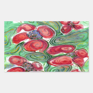 Sticker Rectangulaire Imaginaire Fleurs rouges