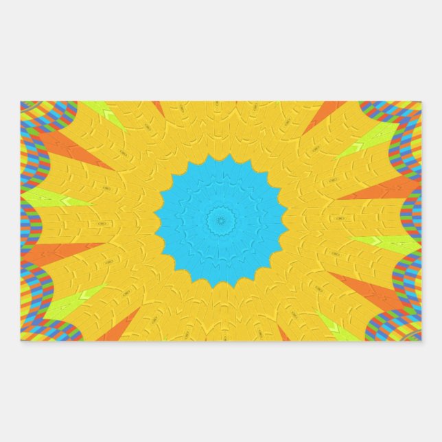 Sticker Rectangulaire Impression Cyan et Gold Mandala Art (Devant)