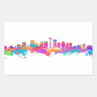 Sticker Rectangulaire Impression d'aquarelle de l'horizon de Seattle USA