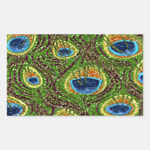Sticker Rectangulaire Impression de plumes de paon colorées RAB Rockabil