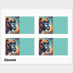 Sticker Rectangulaire Impressionniste Pop Art Boxer Chien Organisation