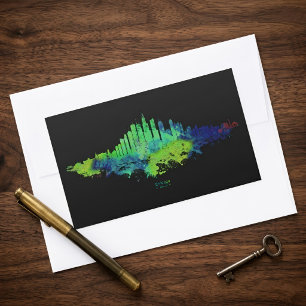 Sticker Rectangulaire Impressions d'art à l'aquarelle de la skyline de C