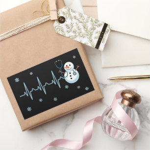 Sticker Rectangulaire Infirmière au rythme cardiaque Bonhomme de neige N