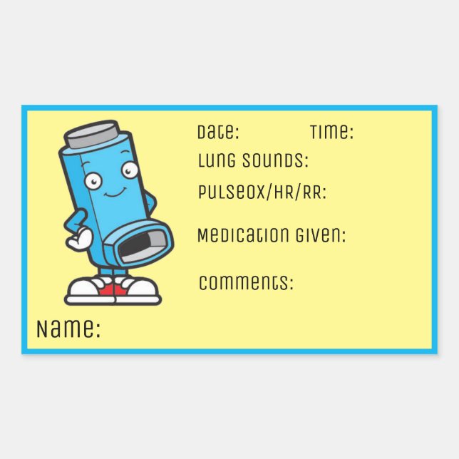 Sticker Rectangulaire Infirmière de l'école de médicaments contre l'asth (Devant)