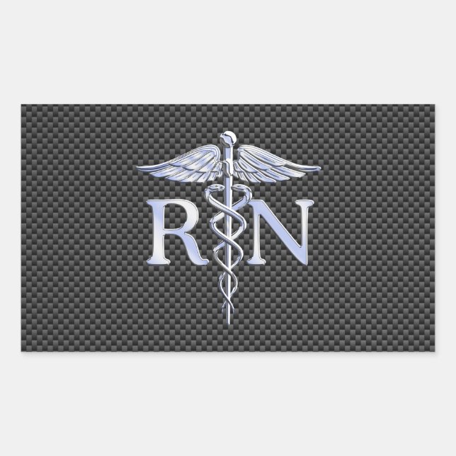 Sticker Rectangulaire Infirmière inscrite RN Silver Caduceus Snakes (Devant)