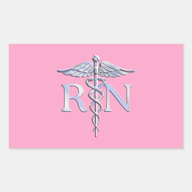 Sticker Rectangulaire Infirmière inscrite Silver Caduceus Décor rose cla (Devant)