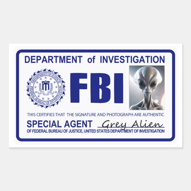 Sticker Rectangulaire Informations d'identification Alien FBI (Devant)