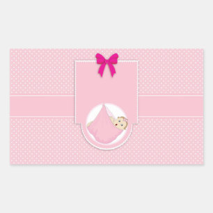 Sticker Rectangulaire Invitation Baby shower fille Pois rose mignonne