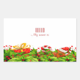 Sticker Rectangulaire Invitation de fête de vacances HELLO Nom Tags