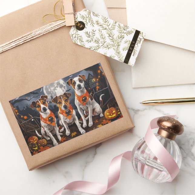 Sticker Rectangulaire Jack Russell Halloween Éffrayant (Cadeaux)