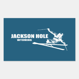 Sticker Rectangulaire Jackson Hole Wyoming Skier