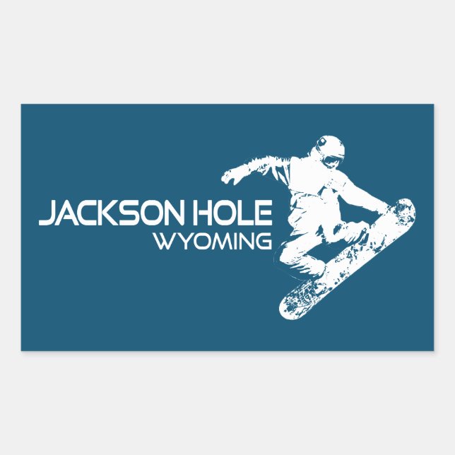 Sticker Rectangulaire Jackson Hole Wyoming Snowboardeur (Devant)