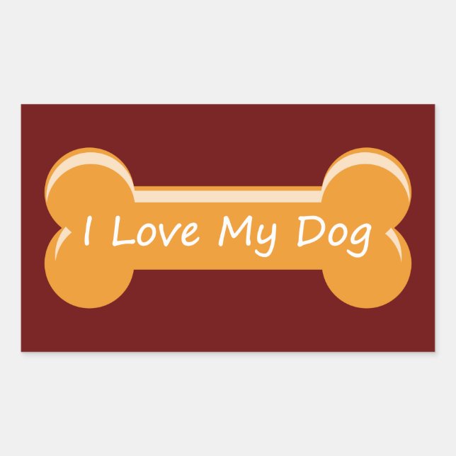 Sticker Rectangulaire J'adore mon chien | Os de chien (Devant)