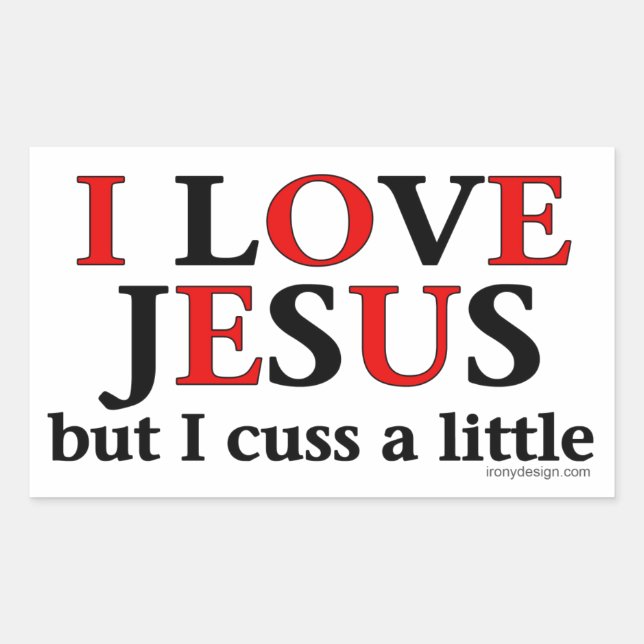 Sticker Rectangulaire J'aime Jésus [mais je mange un peu] (Devant)