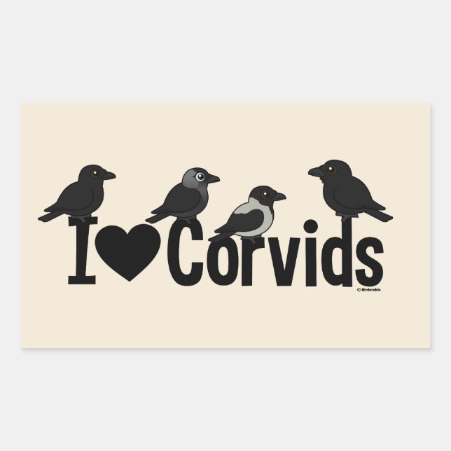 Sticker Rectangulaire J'Aime Les Corvids (Devant)