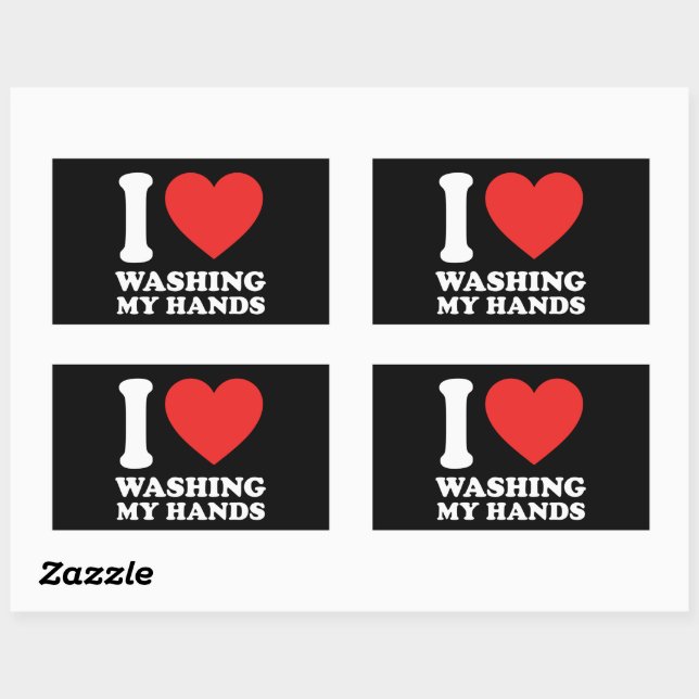 Sticker Rectangulaire J'Aime Me Laver Les Mains (Feuille)