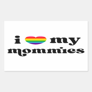 Sticker Rectangulaire J'aime mes mamans Queer Moms Coeur Arc En Ciel