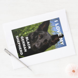 Sticker Rectangulaire J'aime mon berger allemand noir