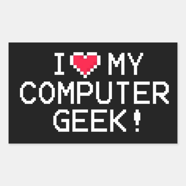 Sticker Rectangulaire J'aime mon Geek d'ordinateur (Devant)