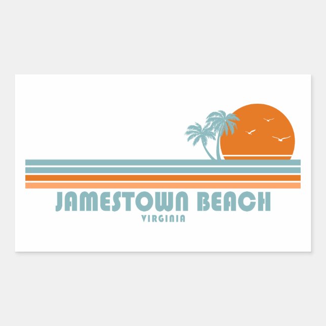 Sticker Rectangulaire Jamestown Beach Virginia Sun Palm Trees (Devant)
