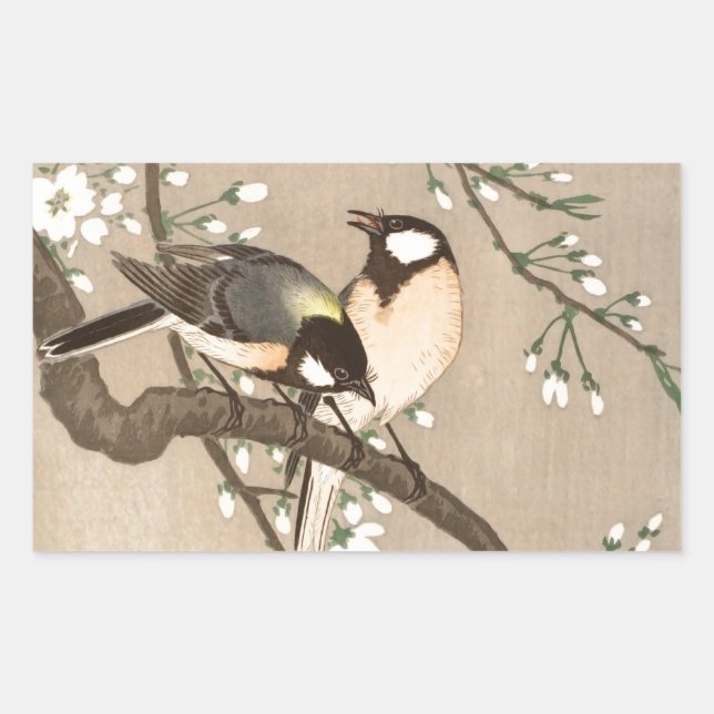 Sticker Rectangulaire Japonais Asiatique Koson Bird Chickadee Songbird (Devant)
